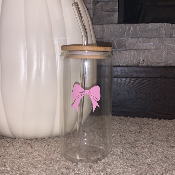 Hand Crafted Other - Pink Coquette Bow 16 oz. Glass Cup